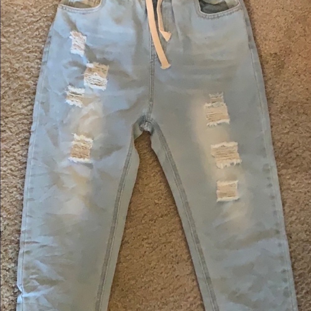 SHEIN | distressed drawstring cropped jeans